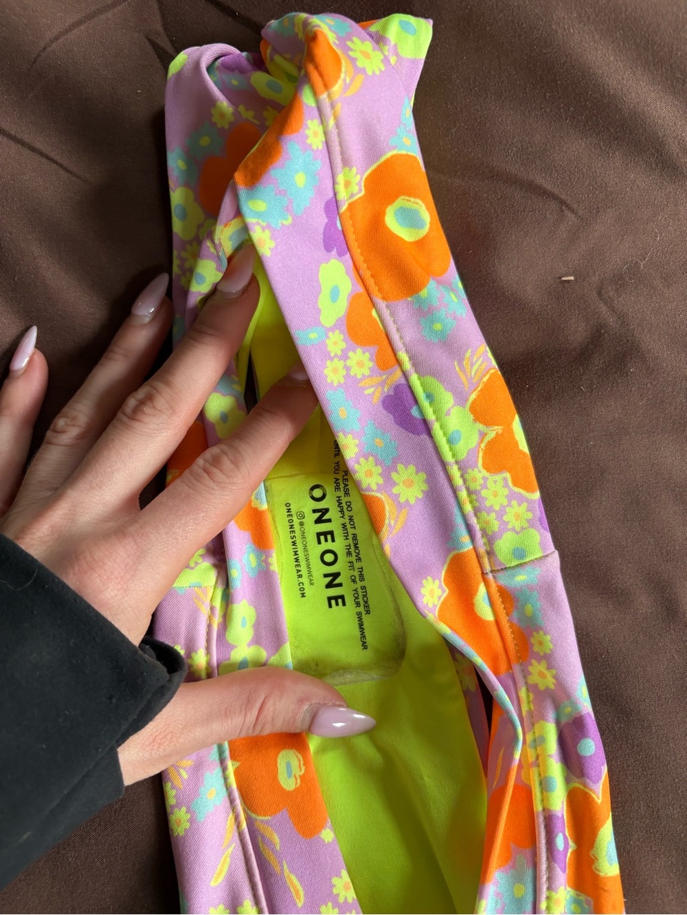One One Swim Bikini Set - S- Lavender, Orange & Neon Green - Picture 3 of 4
